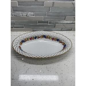 VTG SCHUMANN BAVARIA RETICULATED GOLD DRESDEN FLORAL ROUND DECORATIVE PLATE 10"